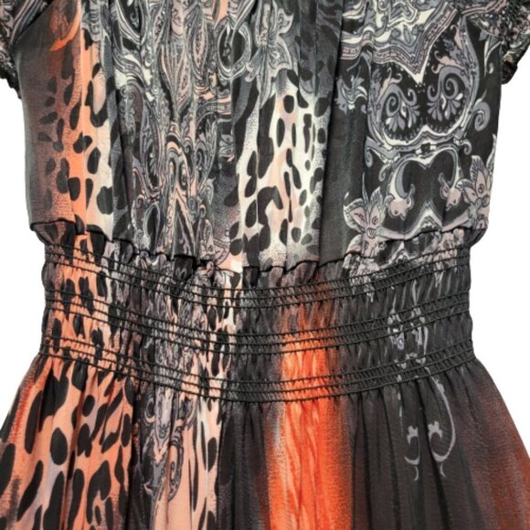 ORANGE and Black Short Sleeve Ruched Stretchy V Neck Summer Maxi Long Dress - Picture 6 of 16